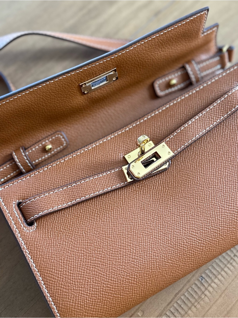 Premium Tan Leather Women’s Crossbody Bag / wallet with Gold Hardware